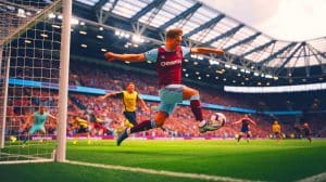 Illustration of Niclas Fullkrug scoring a goal for West Ham United during the Premier League Summer Series.