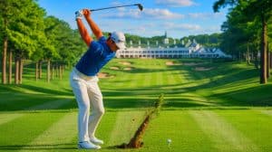 Illustration of Wyndham Clark at Oakmont during the 2025 US Open, generated by artificial intelligence.
