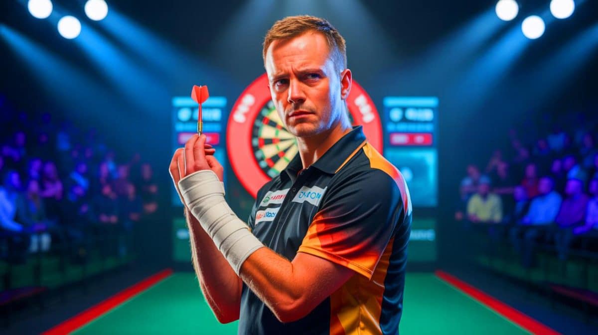 Michael Smith’s World Grand Prix Dreams Crushed by Illness and Injury: “This Is the Worst Blow to My Career” – Fans Demand Answers as $1 Million Prize Hangs in Balance Illustration of Michael Smith grappling with multiple injuries affecting his darts career, including arthritis and shoulder problems, generated by artificial intelligence.