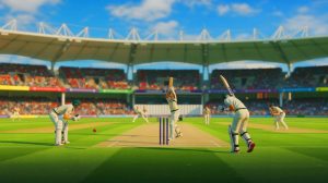 Illustration of cricketers playing in an intense County Championship match, generated by artificial intelligence.