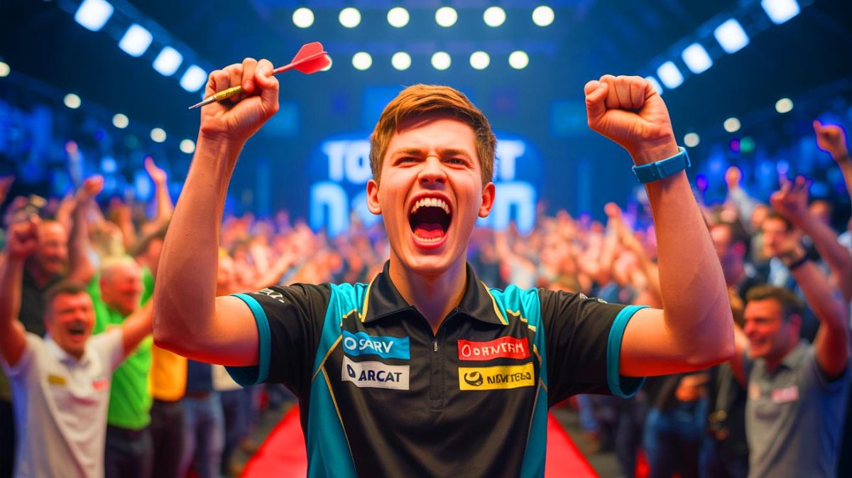 Polish Darts Star’s Stunning Victory in Hildesheim: “I Proved Them All Wrong” as He Crushes Rivals and Defies Critics with This Unbelievable Win Illustration of Sebastian Bialecki celebrating his victory at the Players Championship 22.
