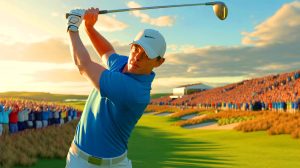 Illustration of Rory McIlroy during his performance at The Open Championship, created by artificial intelligence.