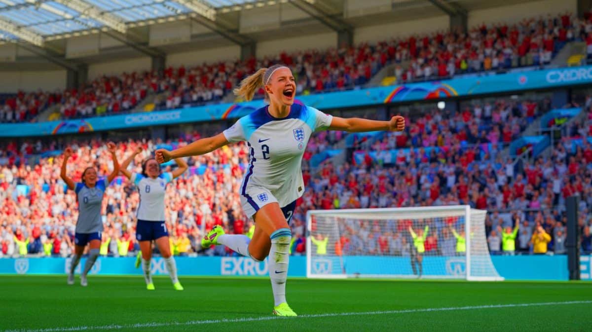 “She Lives for These Moments!”: Chloe Kelly’s Last-Minute Heroics Propel Lionesses to Euro 2025 Final, Declares Expert Wiegman Illustration of Chloe Kelly celebrating her last-minute goal that secured England's spot in the Euro 2025 final, created by artificial intelligence.