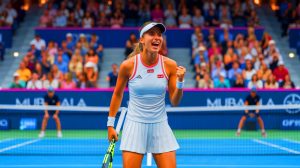 Illustration of Emma Raducanu celebrating her victory at the Mubadala DC Citi Open.