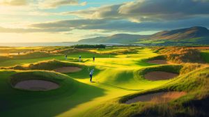 Illustration of the scenic Scottish landscape challenging players during the ISPS Handa Women's Scottish Open, generated by artificial intelligence.