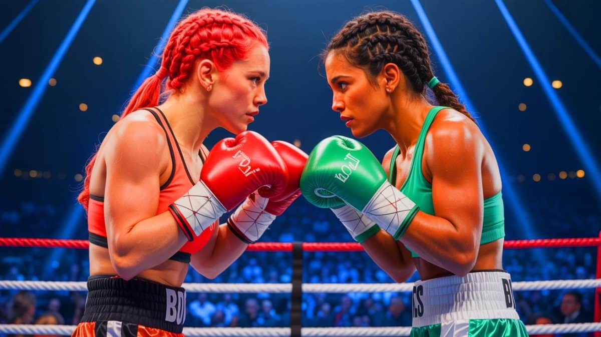 “Unbelievable Clash of Legends”: Clarissa Shields Sets Sights on Epic Showdown with Muhammad Ali’s Daughter in Sensational Boxing Arena Drama Illustration of Claressa Shields and Laila Ali facing off in a boxing ring, created by artificial intelligence.