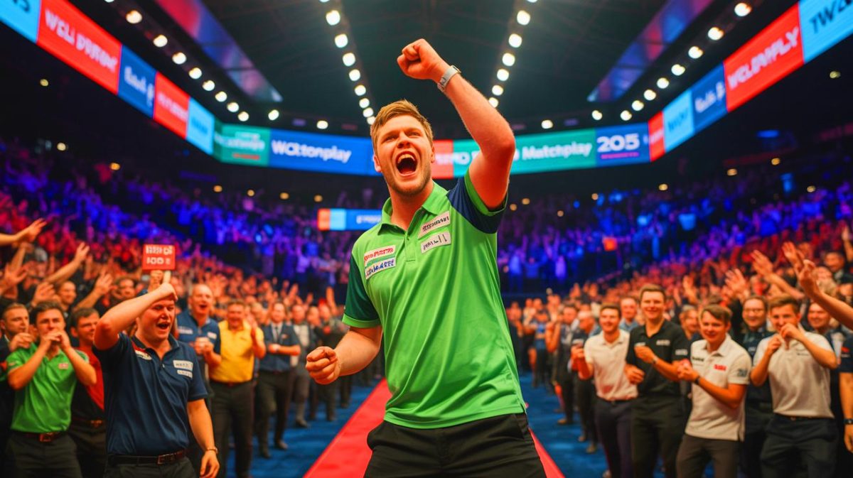 “Unbelievable Finish!”: Littler’s Epic 2025 World Matchplay Comeback in Unforgettable Tie-Break While Rock Stuns Van Gerwen in Darts Thriller Illustration of Luke Littler celebrating his dramatic comeback victory against Jermaine Wattimena at the World Matchplay, generated by artificial intelligence.