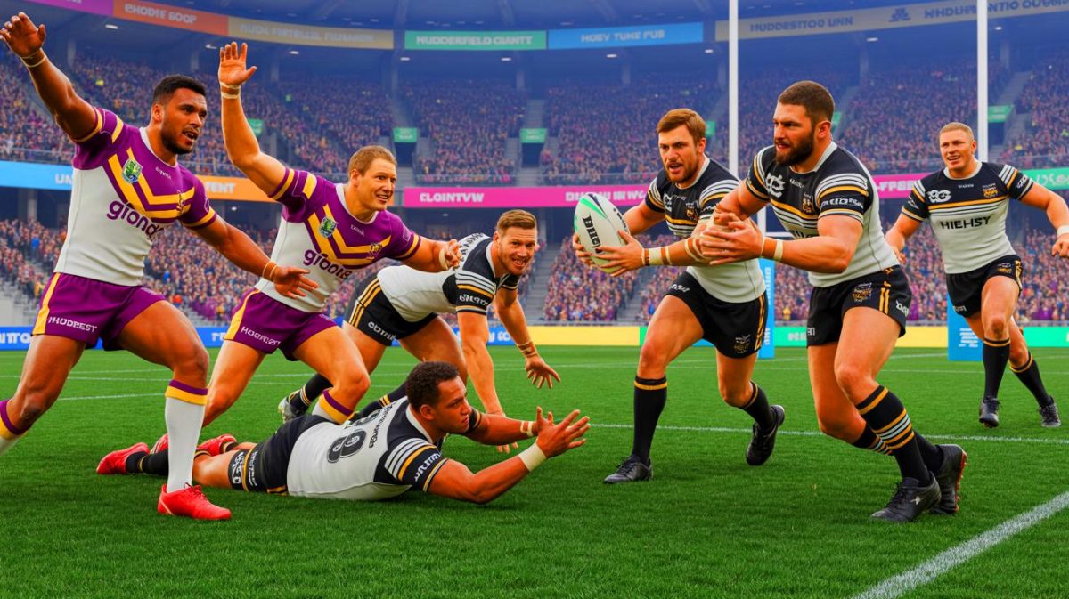 “Unstoppable Giants Crush Hull FC”: Spectacular 30-14 Victory Leaves Fans Stunned as Rugby League Titans Battle It Out in Epic Showdown Illustration of Huddersfield Giants' triumphant victory over Hull FC in a dynamic rugby league match.