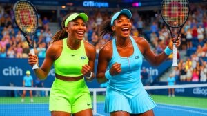 Illustration of Venus Williams making a victorious return to tennis at the Citi Open.