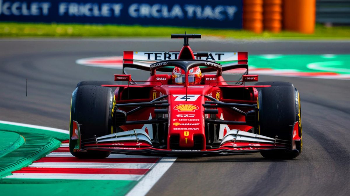Illustration of Charles Leclerc celebrating his pole position at the Hungarian Grand Prix.