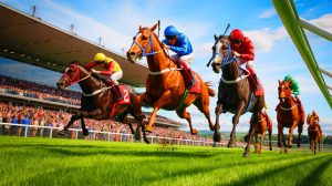 Illustration of the intense competition during the Racing League event at Chepstow.
