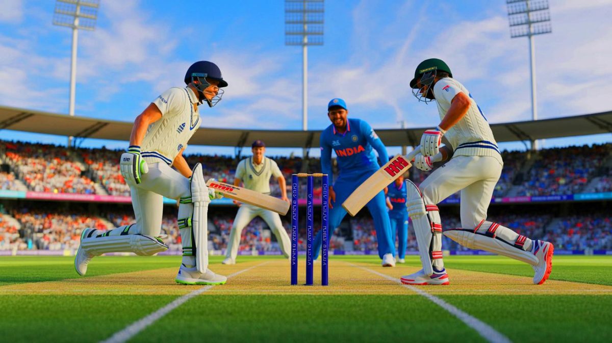 Illustration of the tense cricket match finale between England and India at The Kia Oval.