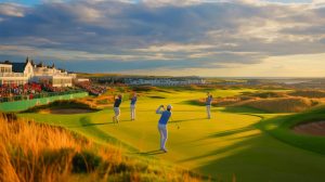 Illustration of Miyu Yamashita leading the final round of the AIG Women's Open at Royal Porthcawl.