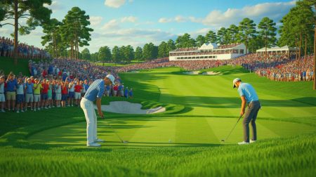 Illustration of Robert MacIntyre and Scottie Scheffler competing at the BMW Championship.