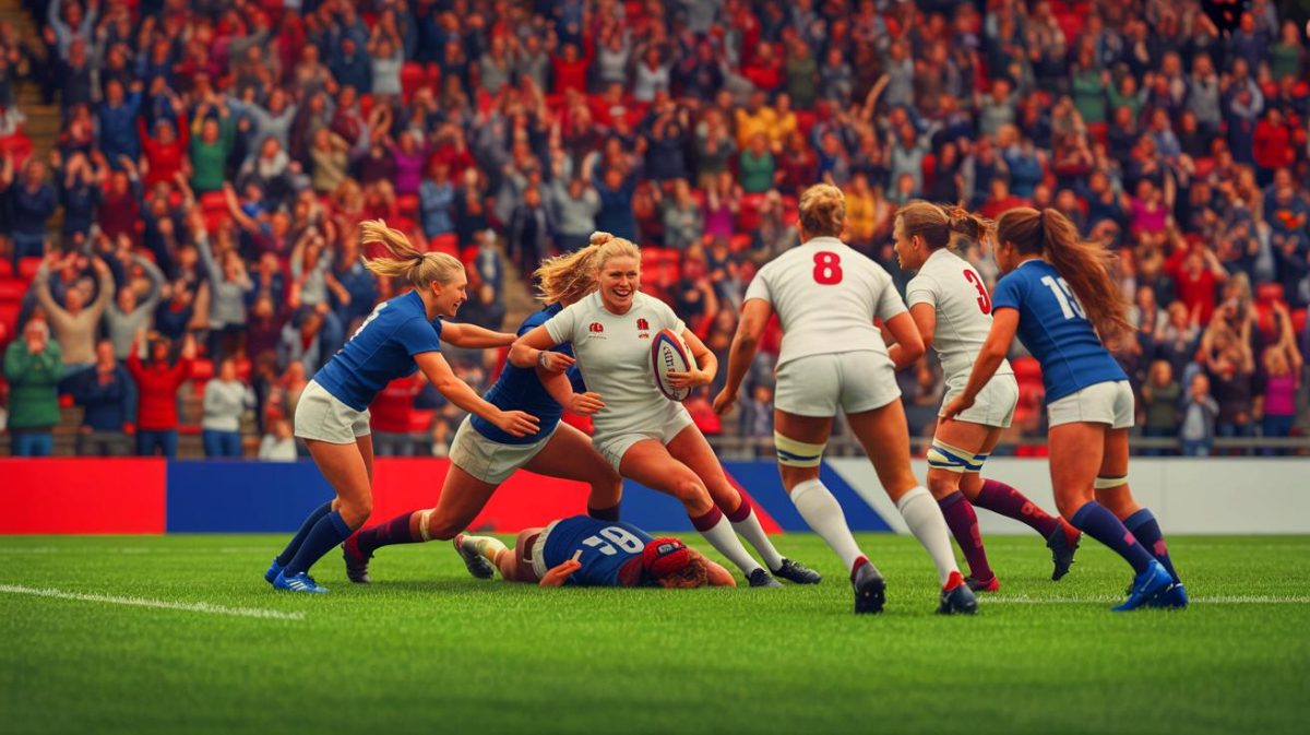 “Heart-Pounding Victory Ignites Fierce Ambitions” as Rising Star Aims to Shatter Global Records in Women’s Rugby Illustration of England's Hannah Botterman playing in the Women's Rugby World Cup.