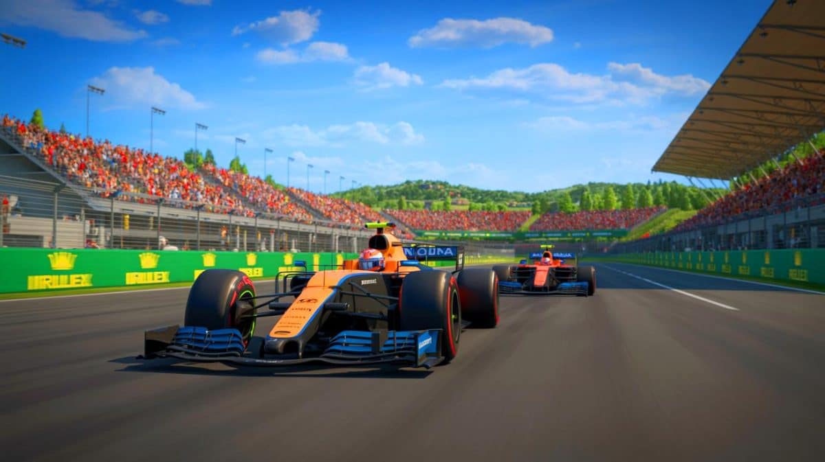 Illustration of the Hungarian Grand Prix with Lando Norris and McLaren's strategic victory.