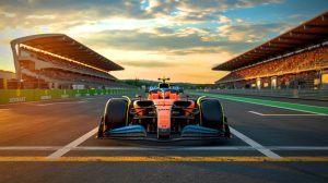 Illustration of Charles Leclerc securing pole position at the Hungarian Grand Prix, challenging McLaren's strategic plans.