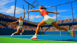 Illustration of Emma Raducanu competing against Aryna Sabalenka at the Cincinnati Open.