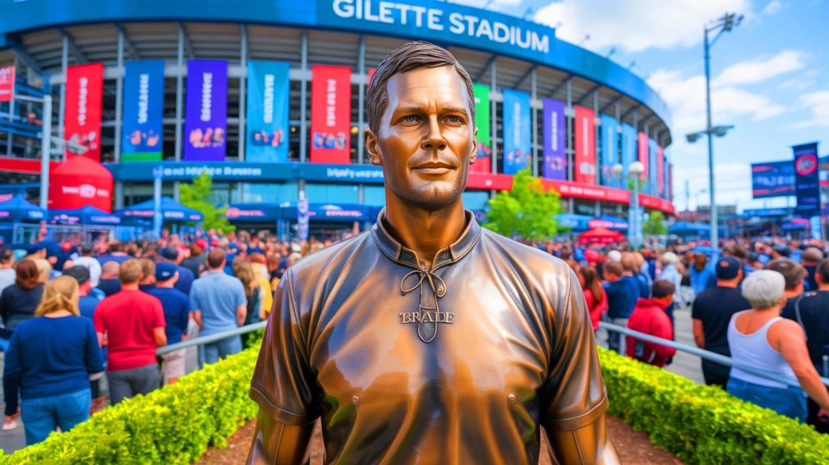 “Statue Costs a Million Bucks!” : Fans Stunned as Pats Unveil Monumental Tom Brady Tribute at Gillette Stadium Ceremony Illustration of the 12-foot bronze statue of Tom Brady outside Gillette Stadium.