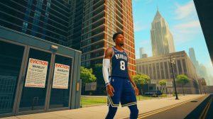 Illustration of Malik Beasley facing legal and financial challenges amidst a federal gambling investigation.
