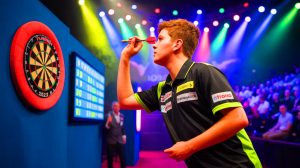 Illustration of Michael van Gerwen's surprising early exit at the Flanders Darts Trophy.
