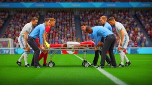Illustration of James Maddison being stretchered off the field after his ACL injury during a pre-season match.