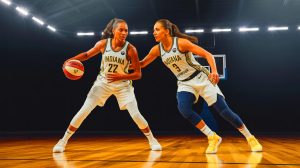Illustration of Indiana Fever players Sydney Colson and Aari McDonald facing season-ending injuries.