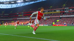 Illustration of Viktor Gyokeres making a run down the left channel in his debut match for Arsenal against Villarreal.