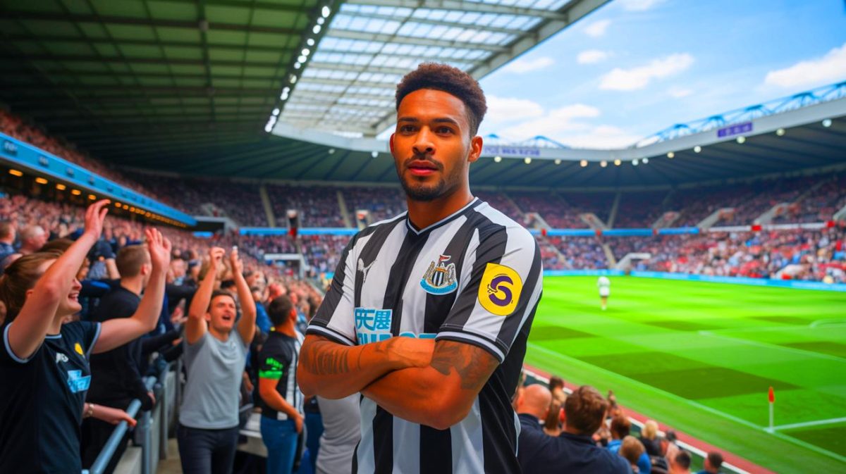 Brentford Star ‘Joins Newcastle’: Yoane Wissa’s £55M Move on Deadline Day Shakes Up Premier League Rivals Illustration of Yoane Wissa posing next to the Newcastle club badge at the training center.
