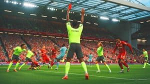 Illustration of Hugo Ekitike receiving a red card after scoring for Liverpool against Southampton.