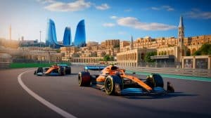 Illustration of Lando Norris and Oscar Piastri during the Azerbaijan Grand Prix race weekend.