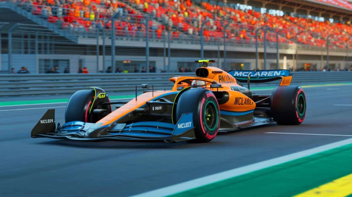 “McLaren’s Secret Sanction: Lando Norris Faces Unexpected Consequences” Illustration of McLaren's Lando Norris during a Formula 1 race.