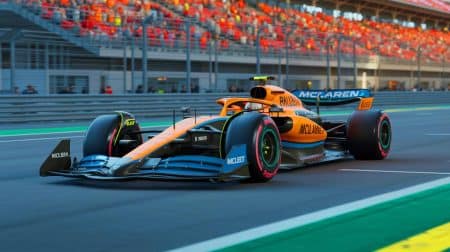 Illustration of McLaren's Lando Norris during a Formula 1 race.