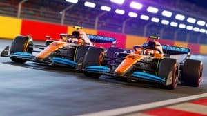 Illustration of Lando Norris and Oscar Piastri during the Singapore Grand Prix clash.