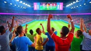 Illustration of Football Fans Engaging With Scores and Transfer News.
