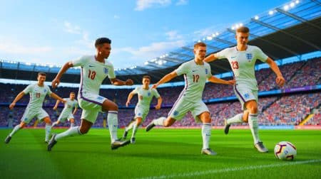 Illustration of England U21 forward Ethan Nwaneri shining against Moldova.