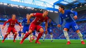 Illustration of Liverpool players showing frustration during a Premier League match against Chelsea.