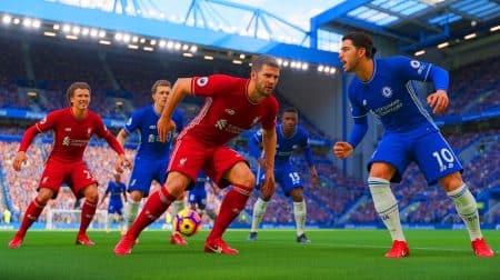 Illustration of Liverpool players showing frustration during a Premier League match against Chelsea.
