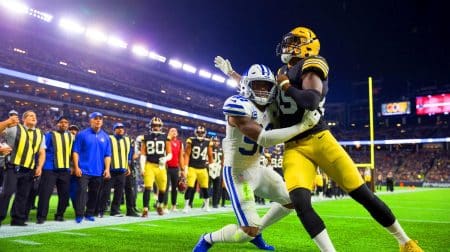Illustration of Brian Branch punching JuJu Smith-Schuster during a post-game altercation.